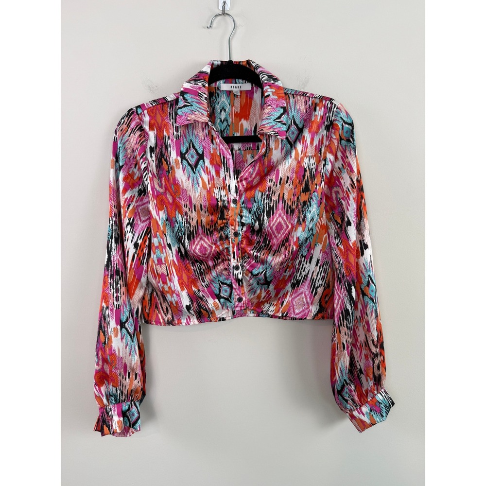 RO&DE Blouse Multicolor Medium Cropped Ikat Geometric Long Sleeve Boho